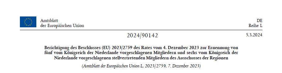 Titel der Berichtigung mit der Überschrift des Amtsblatts, Reihe L.