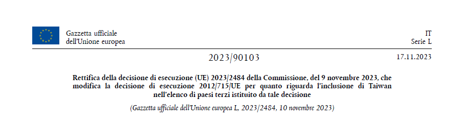 Titolo di una rettifica con il titolo corrente della Gazzetta ufficiale, serie L.