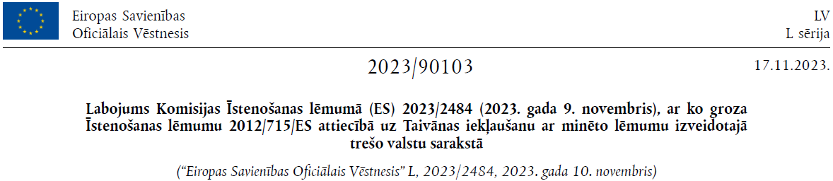 Labojuma virsraksts ar Oficiālā Vēstneša L sērijas galveni.