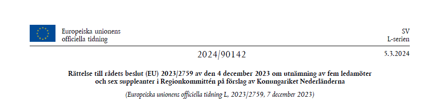 Rättelsens titel med sidhuvudet för Europeiska gemenskapernas officiella tidning, L-serien.